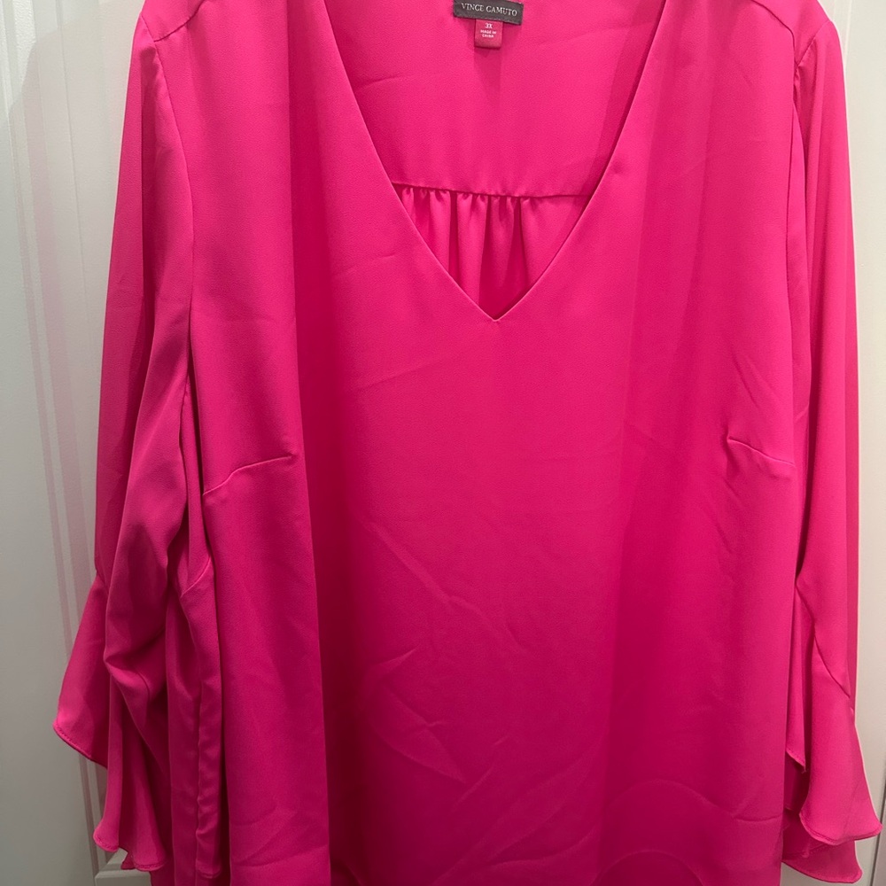NWT Vince Camuto Fuchsia V-Neck Blouse 3x boho - Picture 6 of 7